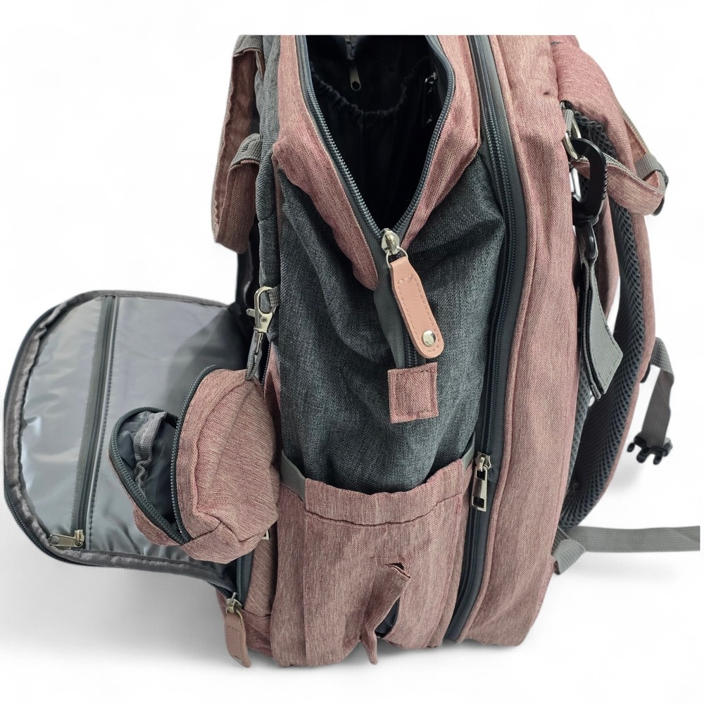 DERfunstar Diaper Bag Backpack with Portable Changing Station Pink Grey Travel - Picture 4 of 10